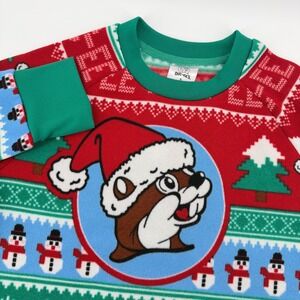 Buc-ee's unisex Ugly Christmas Sweater Red‎ Green Snowman Tree Size Small